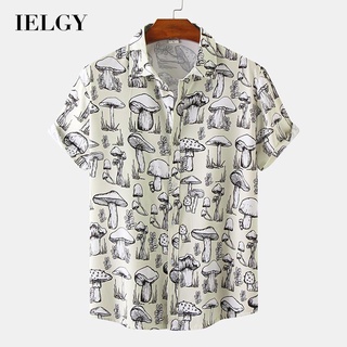 Ielgy เสื้อเชิ้ตโปโล แขนสั้น คอปก พิมพ์ลายดอกไม้ สไตล์รีสอร์ท ลําลอง สําหรับผู้ชาย