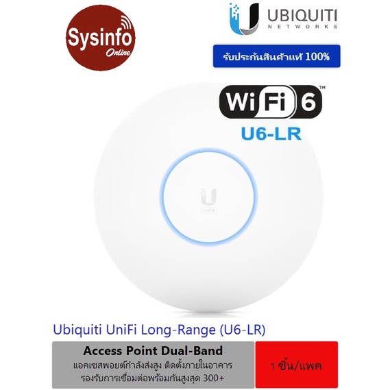 Ubiquiti UniFi Long-Range (U6-LR) Wi-Fi 6 (802.11ax) Access Point Dual-Band 3.0Gbps พร้อมอะแดปเตอร์ 