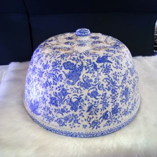 ฝาชีเดคูพาจ Pun-Pun Crafts Decoupage Handmade ฝาชีไม้ไผ่สาน ขนาด 12 นิ้ว Porcelain Blue &amp; white vintage