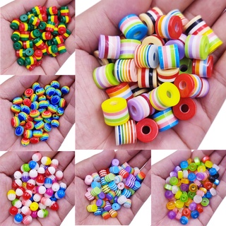 10/20Pcs Fashion Charms Cylindrical Stripe Rainbow Color Beads DIY Jewelry Making Accessories