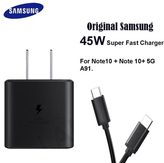 เครื่องชาร์จ Samsung 45W ของแท้ TYPE-C Super Fast Charger Adapter, ชุดเครื่องชาร์จ TYPE-C สายชาร์จสำหรับ Note 10 Plus Galaxy A91 A71 S20