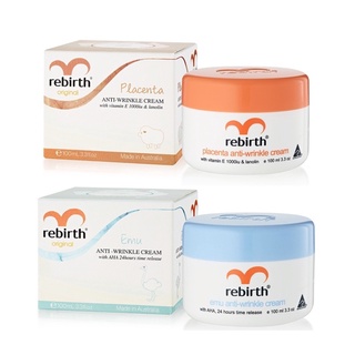 (ชุดคู่) ครีมรกแกะ Rebirth Original placenta  / ครีมน้ำมันนกอีมู Rebirth Emu Anti-Wrinkle Cream with AHA ขนาด 100ml.