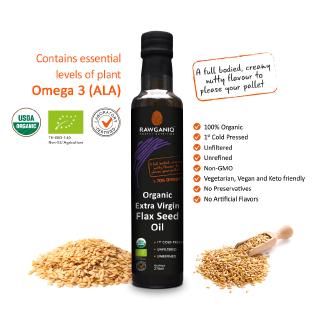 Rawganiq น้ำมันเมล็ดแฟลกซ์ซีดสกัดเย็นออร์แกนิค Organic Extra Virgin Golden Flaxseed Oil (275ml)