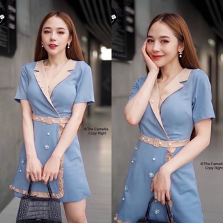 PE14046 Dress เดรสสั้น คอปกอกป้ายหน้า