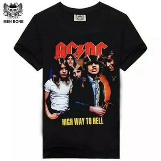 เสื้อยืดคอกลมOutstreet เสื้อยืดแฟชั่น พิมพ์ลายร็อค ฮาร์ดเมทัล สําหรับ Acdc road lightS-4XL