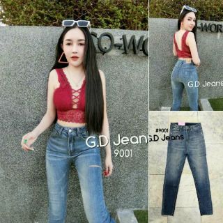 G.D.Jeans 9001#กางเกงยีนส์ผ้ายืดทรงเดฟแต่งขาดข้างผ้ายืดได้เยอะคะ 💦💦