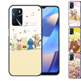 OPPO A16 A5 2020 A9 A53 A33 A53S A12 AX7 A31 A91 A52 A72 A92 A15S A15 OPPO A54 A74 5G A94 4G A92S Winnie the Pooh Cartoon Tempered Glass Cover Anti-Scratch Phone Case