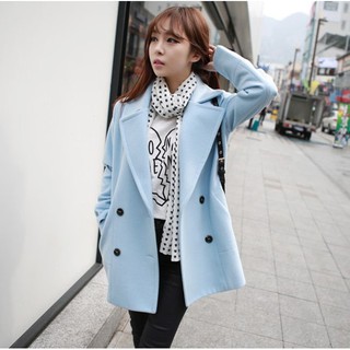 CLASSIC LIGHT BLUE COAT ผ้าวูลเนื้อหนานุ่ม บุซับใน [ เสื้อโค้ท กันหนาว สีฟ้าอ่อน ]