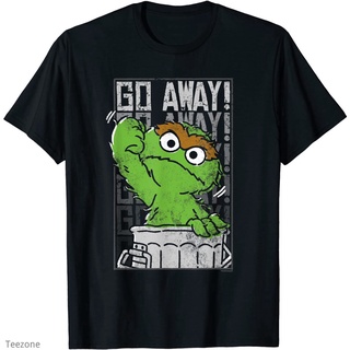 เสื้อยืดผู้ เสื้อยืดคอกลม แขนสั้น ผ้าฝ้าย พิมพ์ลาย Sesame Street Oscar the Grouch Go Away แฟชั่นฤดูร้อน สําหรับผู้ชาย S-