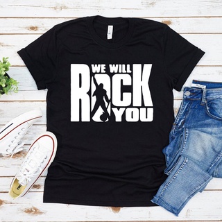 เสื้อยืดลําลอง แขนสั้น พิมพ์ลาย We Will Rock You Queen Rock Band 80s น่ารัก สําหรับผู้หญิง และผู้ชาย