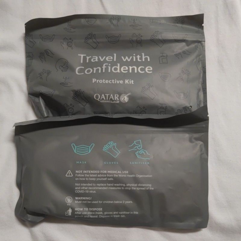 ชุด protective kit ของสายการบิน Qatar airways