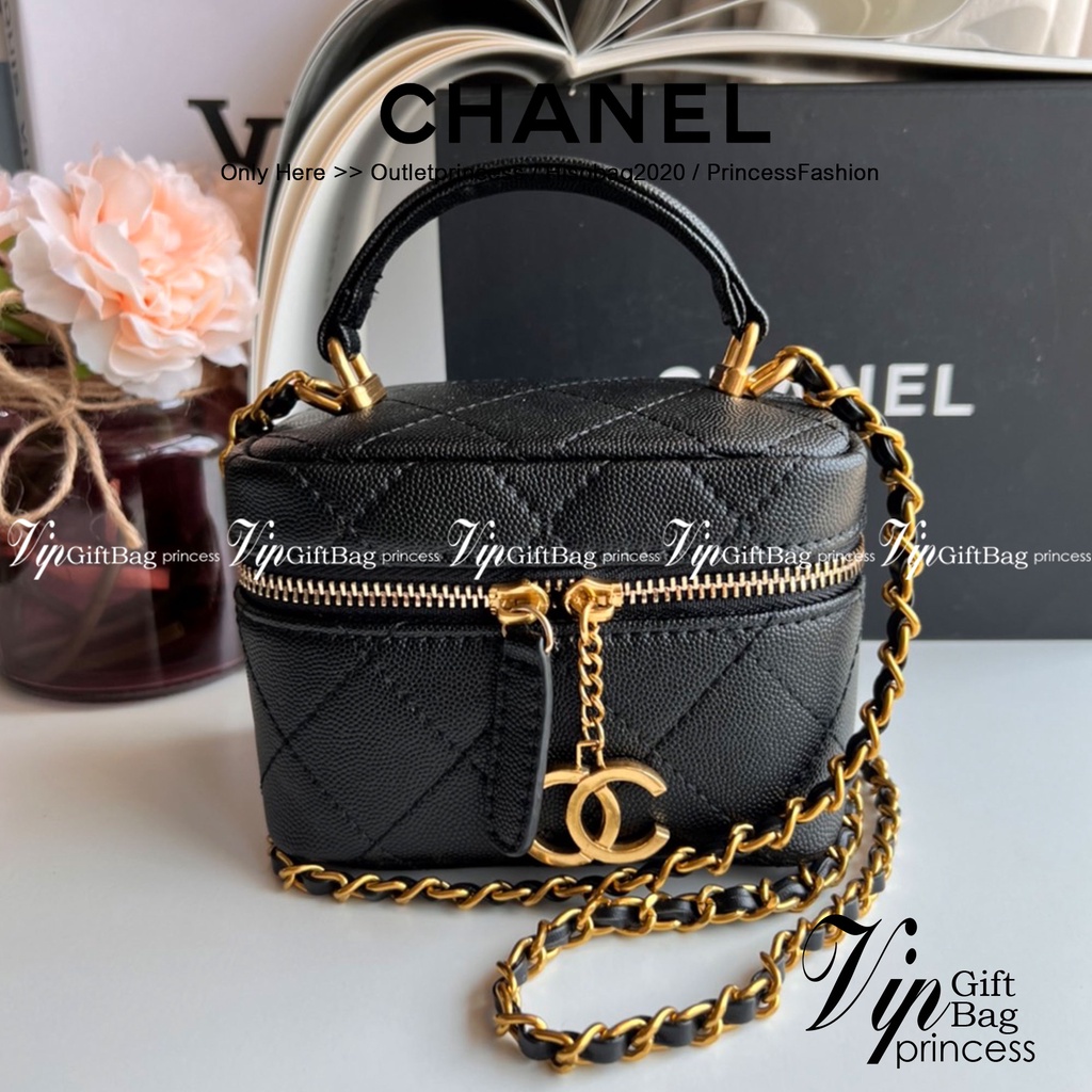 หนังแท้ Chanel Micro Bag / CHANEL Small Vanity Case Caviar Leather / Chanel vanity chain mini พร้อมส่งที่ไทย