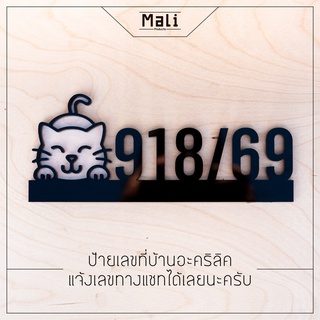 ป้ายบ้านเลขที่ อะคริลิคโมเดิร์น รูปน้องแมว ตัดตัวเลขตามสั่งพ…