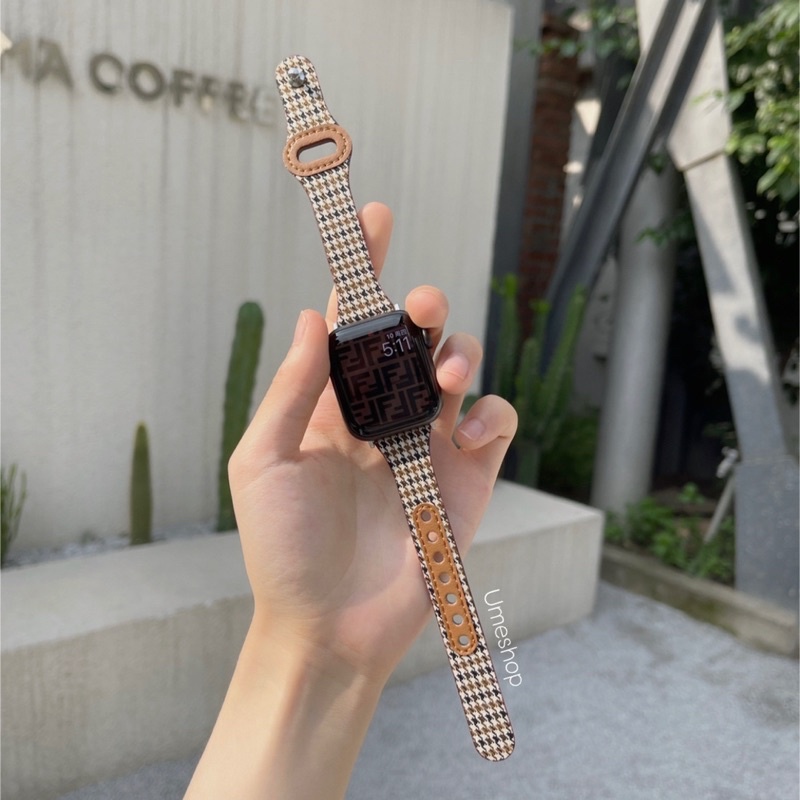 สายหนัง➕ผ้า BB small  แฟชั่น สำหรับ watch10 9 8 7 se 6 5 4 3 2 1 ขนาด 38 มม. 42 มม. 40 มม. 44 มม.45มม 41มม46mm สายนาฬิกา
