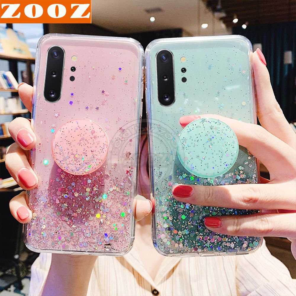 Realme 6 5 Pro 6i 6s 5i 5s 3 Bling Glitter Star Silicone Case Realme6 Pro Realme5 Realme5i Realme5s Realme6i Realme3 Luxury Foil Powder Soft Cover Crystal Protective Flexible Shine Phone Casing for Realme 5 6 Pro 5 5s 5i 6 i s 3 + Pop Socket Airbag Stand