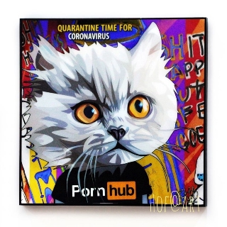 Cat Pornhub Quarantine time for Coronavirus Covid -19 โควิด 19 รูปภาพ​ติด​ผนัง​ pop art แมว แต่งบ้าน ของขวัญ กรอบรูป