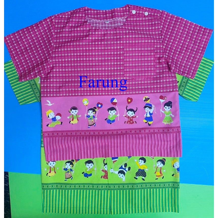 เสื้อลายไทยอาเซียนเด็กคอกลมและปก