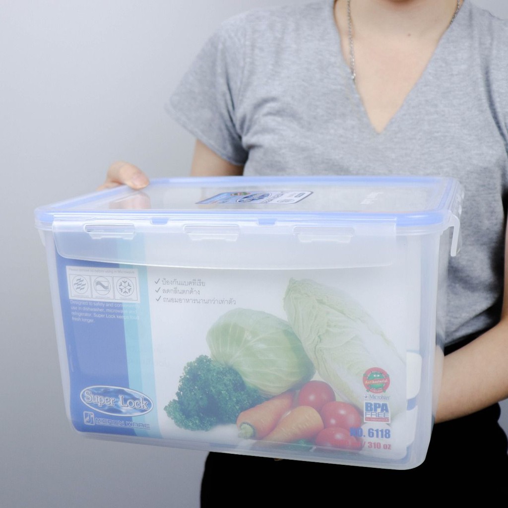 กล่อง อาหาร พลาสติก เวฟ # 6118 ซุปเปอร์ล็อค super lock 8400 ml เหลี่ยม