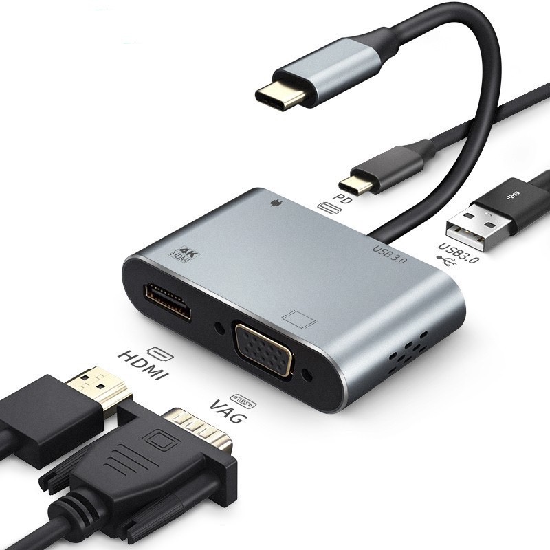 USB C to HDMI Adapter 4K 4 in 1 Type-C to HDMI / VGA / USB 3.0 Port + USB C Female Port Converter #7