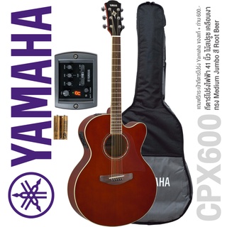 Yamaha® CPX600 (Root Beer) กีตาร์โปร่งไฟฟ้า 41 นิ้ว ไม้สปรูซ ทรง Medium Jumbo + ฟรีกระเป๋ากีตาร์ Yamaha