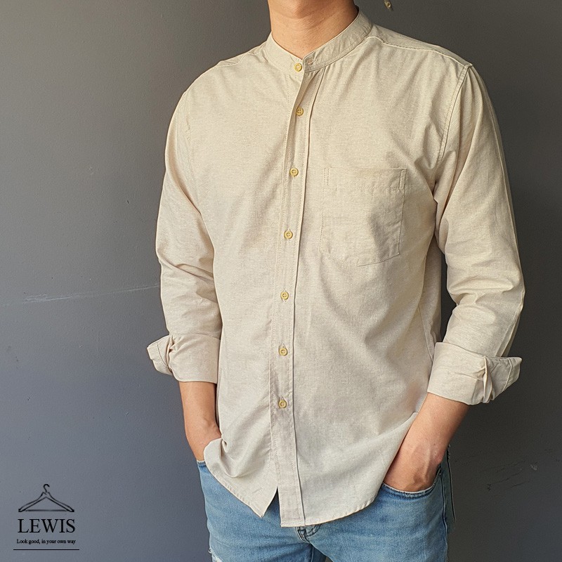 เสื้อเชิ้ตคอจีน เสื้อคอจีน สีครีม