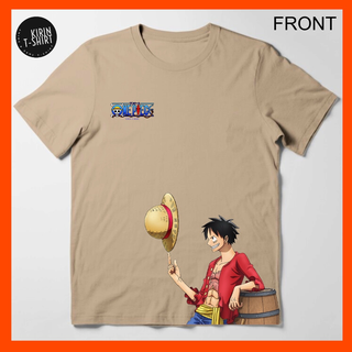 T-shirt  เสื้อยืดผ้าฝ้าย 100% พิมพ์ลายอนิเมะ One Piece 02 Luffy Combed 30s สีน้ําตาลอ่อน สําหรับผู้ชาย ผู้หญิงS-5XL