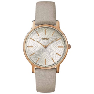 Timex TW2R96200 Metropolitan นาฬิกาข้อมือผู้หญิง สายหนัง สีเทา หน้าปัด 34 มม.