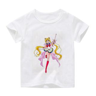 SAILOR MOON เสื้อยืดแขนสั้นคอก ลมลายการ์ตูนเซเลอร์มูน