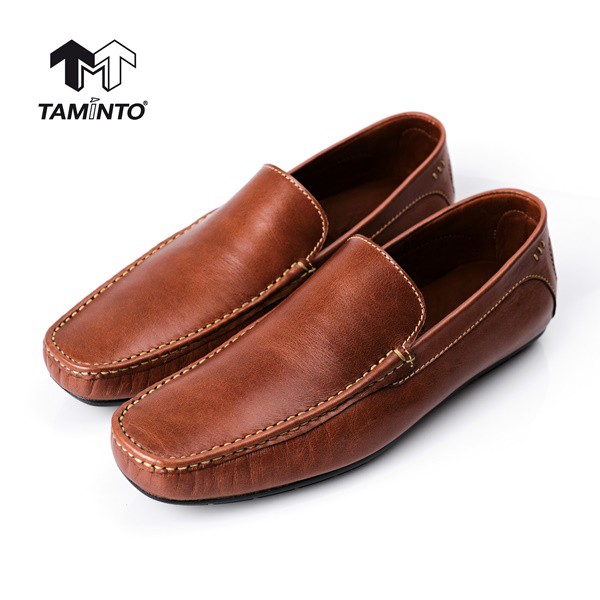 ส่งฟรี! Taminto รองเท้าหนังแท้ ผู้ชาย แบบสวม Moccasin หัวตัด ลำลอง ร้อยมือ นุ่มสบาย M1907