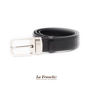 La Franche - Working Belt เข็มขัดหนังวัวแท้ Croco สีดำพร้อมหัวเข็มขัดนิกเกิ้ลแบบเข็ม หรือ เข็มหนีบ