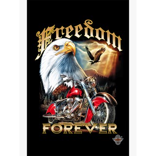 ธงลาย นก มอเตอร์ไซค์ Freedom Forever Motorcycle Motorbike Flag ธง ป้ายผ้า แบนเนอร์ Biker Banner Poster Cloth Hanger