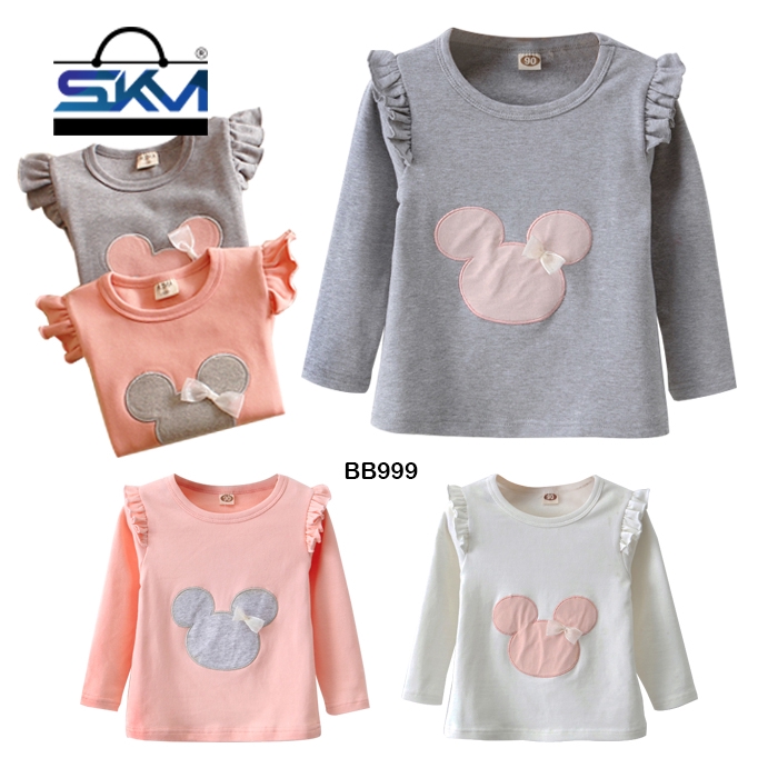 เสื้อยืดผ้าฝ้ายแขนยาว SKM Girls Mickey Baju Kanak Perempuan BB999