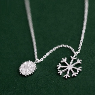 MeeningBrand❀สร้อยคอเงิน TWO DIAMOND SNOWFLAKE  [02s-0034]