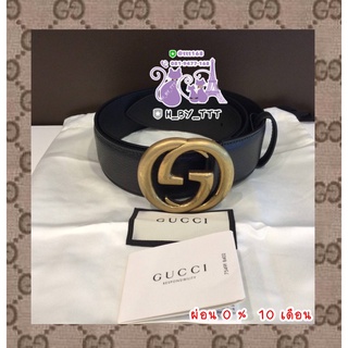 Gucci Belt 4cm 85  หัวกลมทอง สายหนังสีดำ in box ของแท้