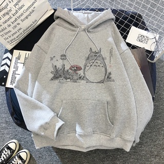 เสื้อกันหนาว มีฮู้ด ลายการ์ตูนอนิเมะญี่ปุ่น Totoro Kawaii Hoodeis Miyazaki Hayao Studio Ghibliharajuku สีเทา