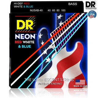 DR Strings NUSAB-40 สายกีตาร์เบส 4 สาย แบบเคลือบ สีธงชาติอเมริกา เรืองแสง (Light, 40/100) ** Made in U.S.A. **