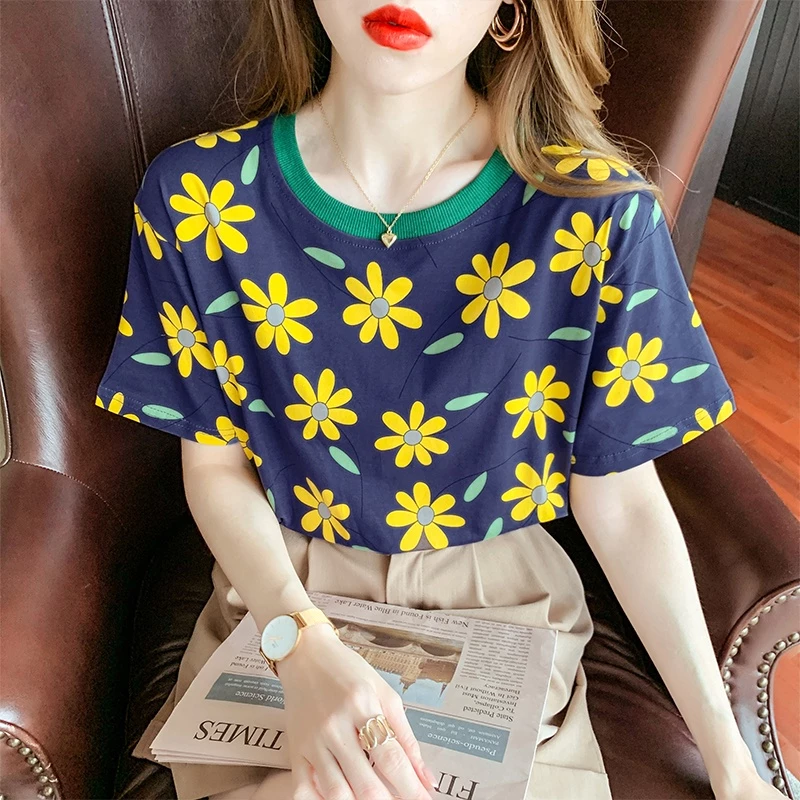 SUNDAY2020 เสื้อแขนสั้นคอกลม ลายดอกไม้สีเหลือง ผ้านุ่มสบาย thumbnail 10