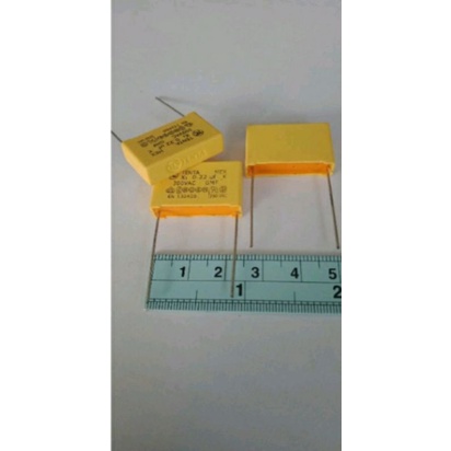 (แพ็ค1ตัว) 0.22UF 300VAC 224K 224PF 220NF คาปาซิเตอร์GMF Cสีเหลืองตัวเหลี่ยมยี่ห้อTC TENTA MEXICOขาห่าง
