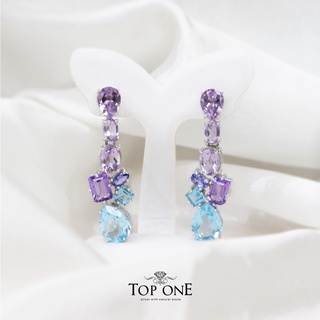 Top1Jewelry ต่างหูเงินแท้925 พลอย Blue Topaz, Sapphire, Tanzanite แท้