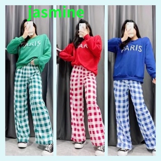 jasmine💎ชุดเซ็ต เสื้อแขนยาว+กางเกงขายาว ลา​ยสก็​อ​ต​ ผ้านิ่มใส่สบายมาก  พร้อมส่ง🌼( DX-6327 )