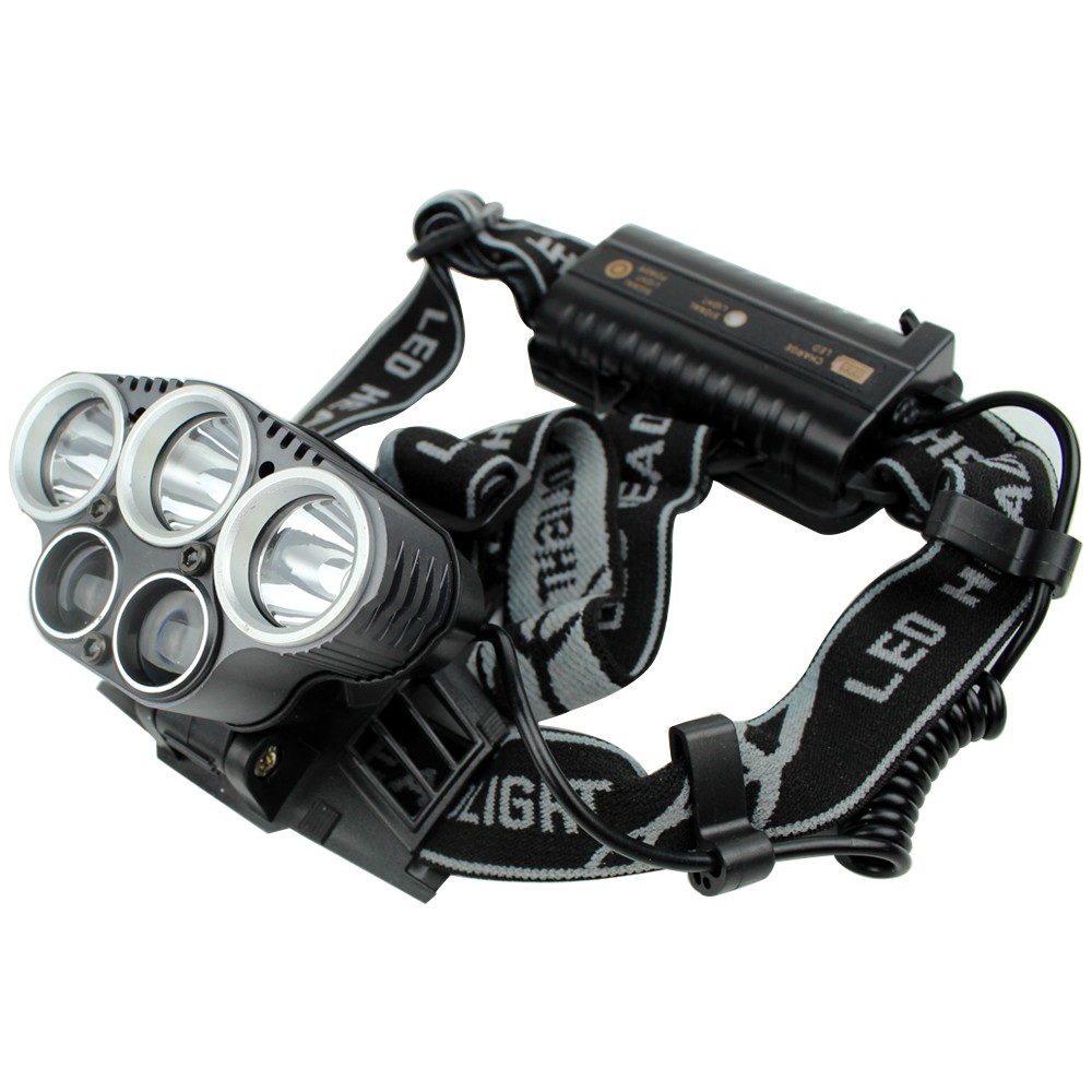 Head LED Headlamp 5000 Lumen Brightness 5 Light Waterproof Model 5Lighthead18A-RA1