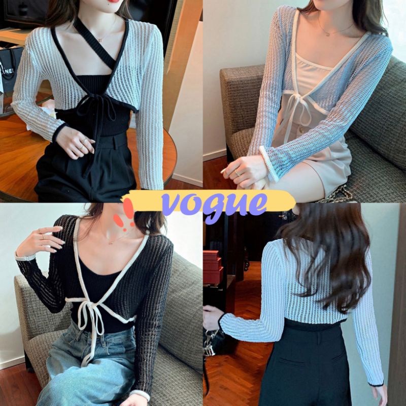 Vogue🌟พร้อมส่ง🌟  เสื้อคลุมถักไหมพรม ผ้าบางใส่ซีทรูสุดเซ็กซี่ของมันต้องมี (5763)