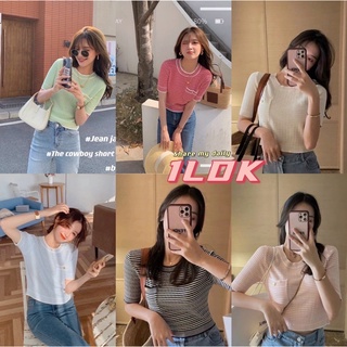 1LDK🌈พร้อมส่ง🌈เสื้อยืดคอกลมแขนสั้นงานถัก ยืดได้เยอะมาก(9306)