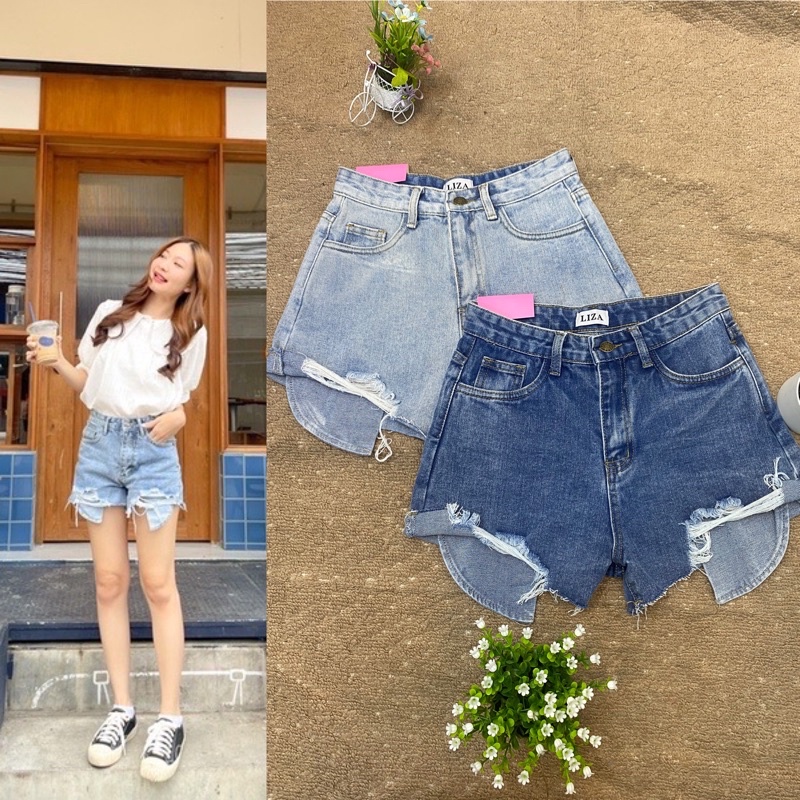 New กางเกงขาสั้นงานกระเป๋าแลป#LiZA jeans