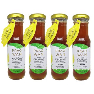 Praowan น้ำหวานดอกมะพร้าวธรรมชาติ 100% สูตรดั้งเดิม 230g x 4 ขวด