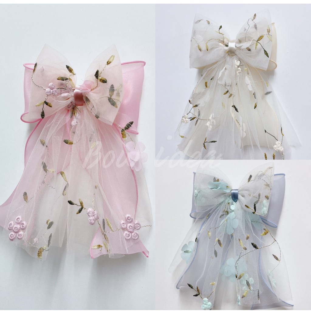 โบว์ติดผม กิ๊บติดผม เครื่องประดับผม แฟชั่น โบว์ผ้าลูกไม้ โบว์ใหญ่ - รูปที่ 2