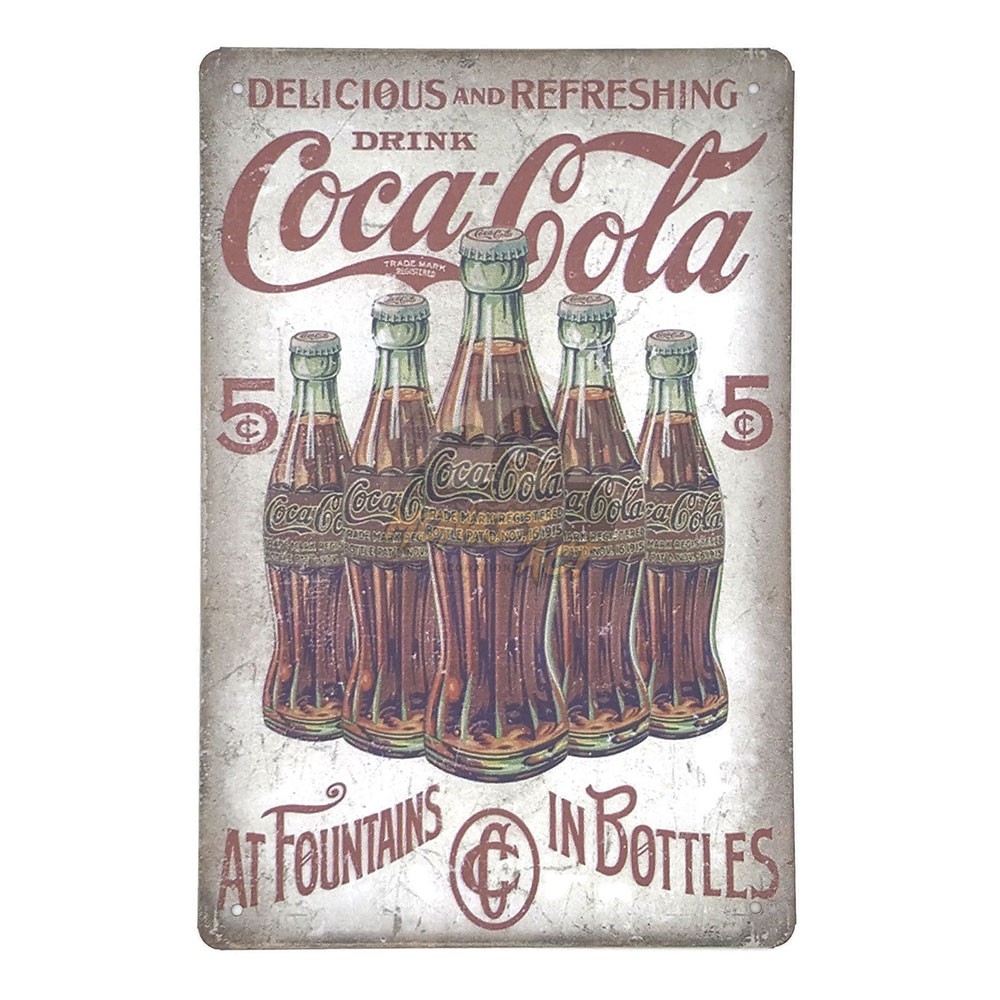 ป้ายสังกะสีวินเทจ Delicious & Refreshing Drink Coca Cola, ขนาด 20x30 ซม.