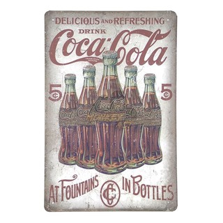 ป้ายสังกะสีวินเทจ Delicious &amp; Refreshing Drink Coca Cola, ขนาด 20x30 ซม.