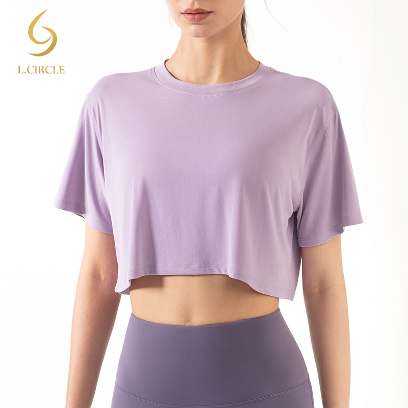 L.CIRCLEเสื้อกีฬาผู้หญิงทรงหลวมโยคะฟิตเนสเสื้อกีฬาสั้น