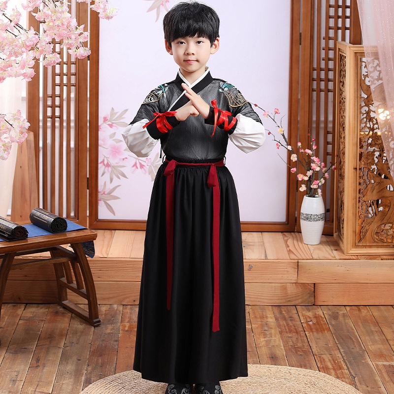 Boys Traditional Han Dynasty Stage Performance Party Clothing Kids Chinese Ancient Costume Folk Dance Boys Hanfu Costume